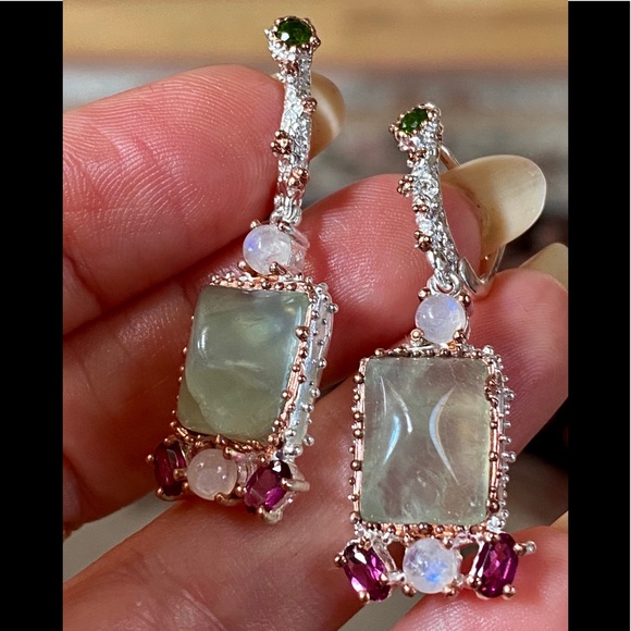 Elegant Genuine Prehnite Sterling Silver Earrings - Picture 8 of 17